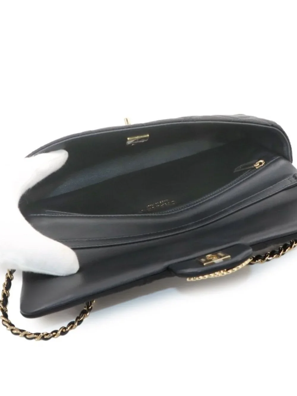 Chanel Quilted Shoulder Bag Satin Pearl Black Gold